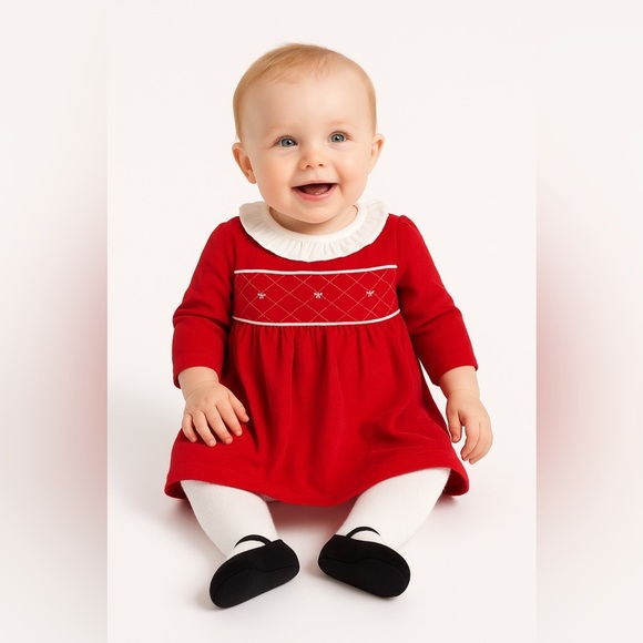 Little Me • NWT Red Baby Dress with White Collar RW1 - Picture 1 of 2